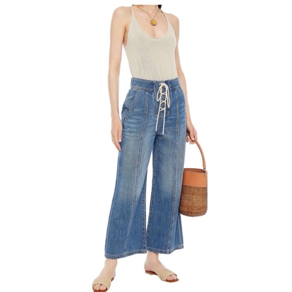 Zimmermann Juliette Wide Leg Lace Up High Waisted Jeans